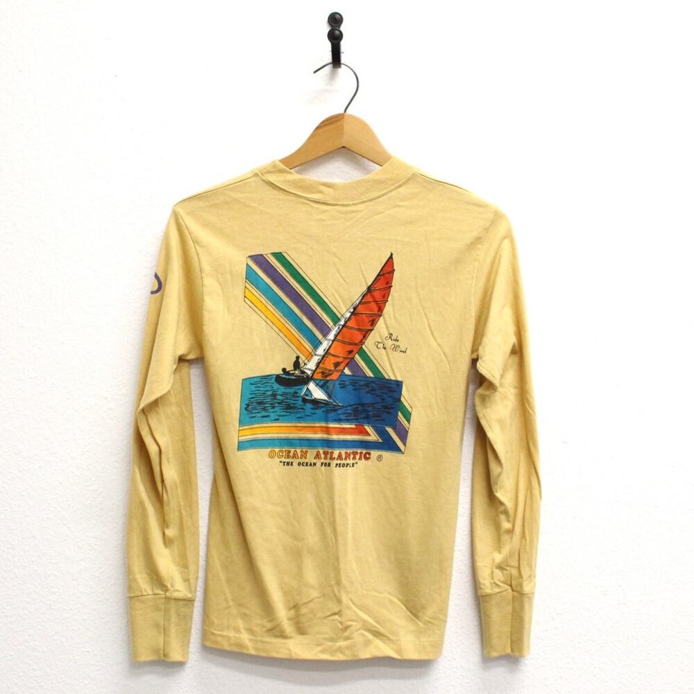 Vintage 80s Ocean Atlantic Windsurfing Brown Long Sleeve T-Shirt Small